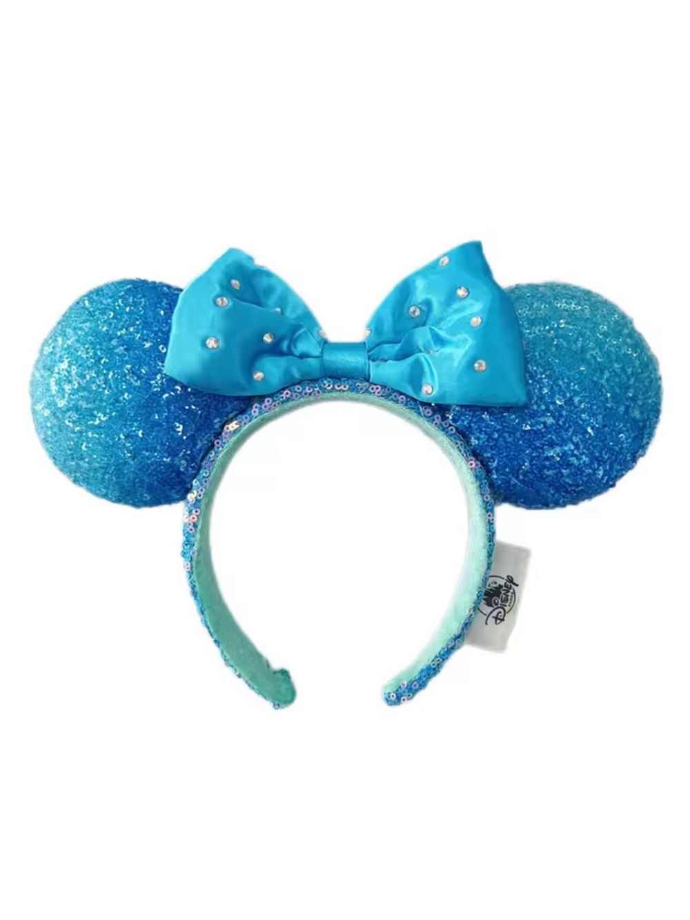 Aqua / Teal Blue Sequin Rhinestone Minnie Mouse Ears
